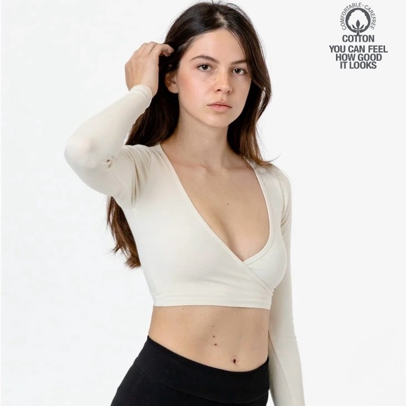 Los Angeles Apparel Cream Long Sleeve Wrap Top - Picture 1 of 4